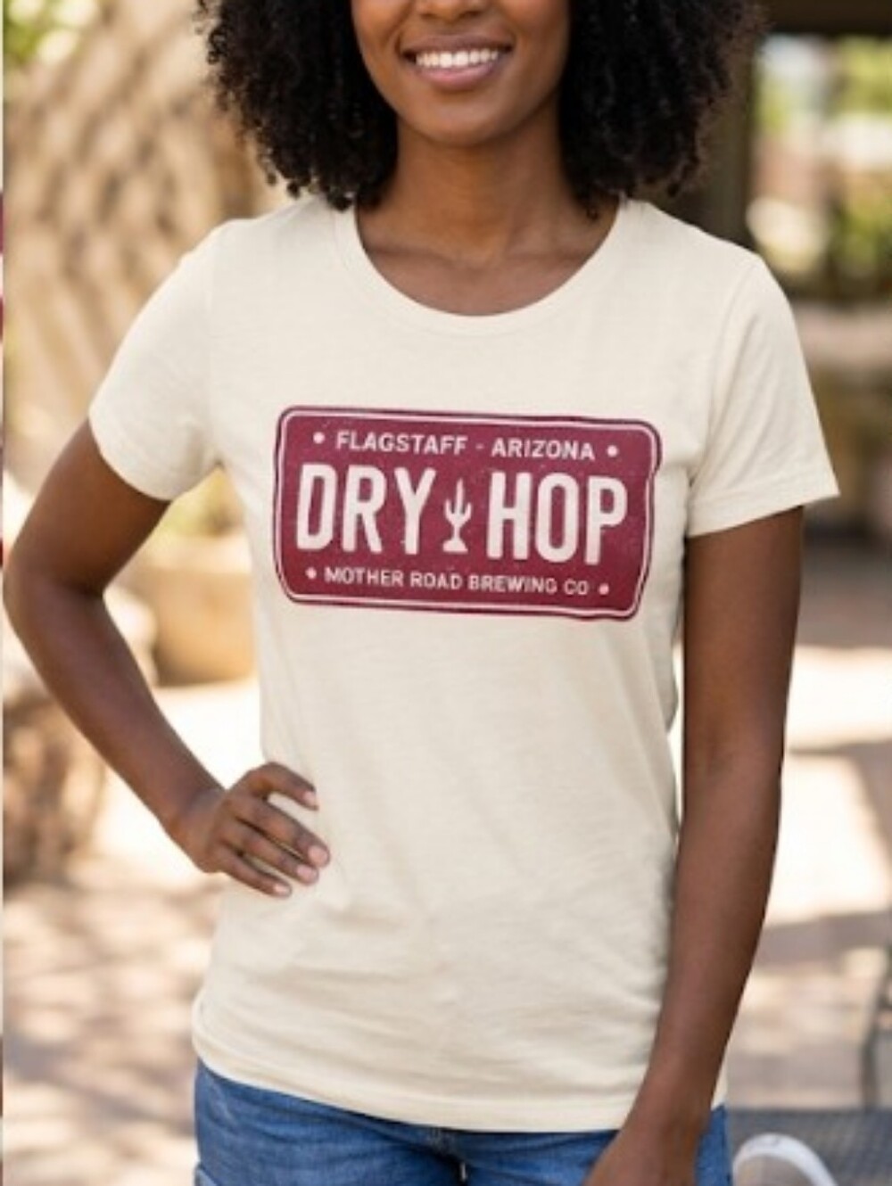Bella Cream Short Sleeve Tee with Red 'Dry Hop' Graphic